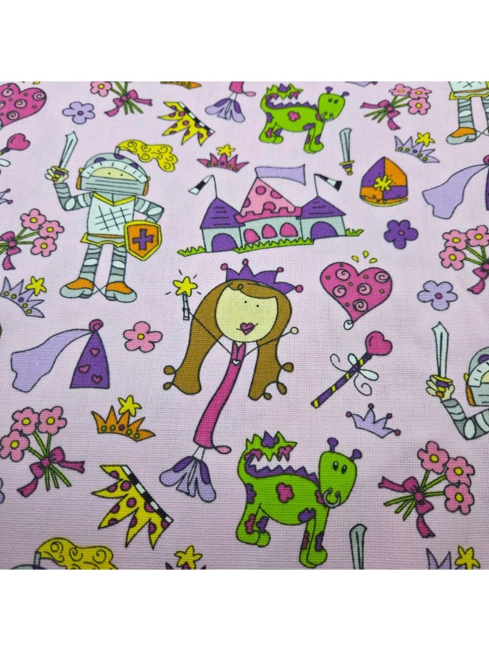 Fairytale Cotton Fabric Laura Kelly Doodle Princess Castle Dragon Pink 3 Yds